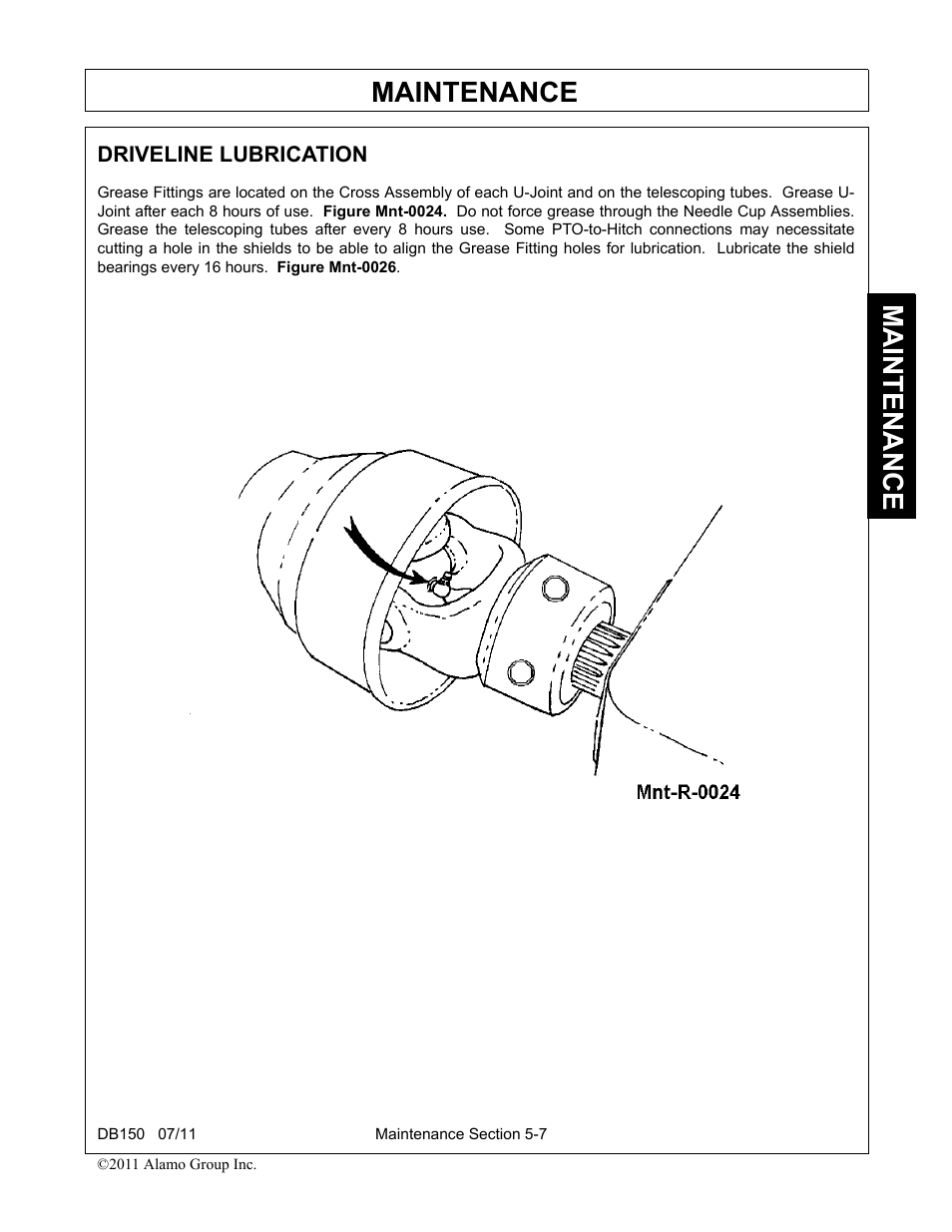 Driveline lubrication, Driveline lubrication -7, Maintenance | Rhino Mounts BOOM ARM MOWER DB150 User Manual | Page 159 / 196