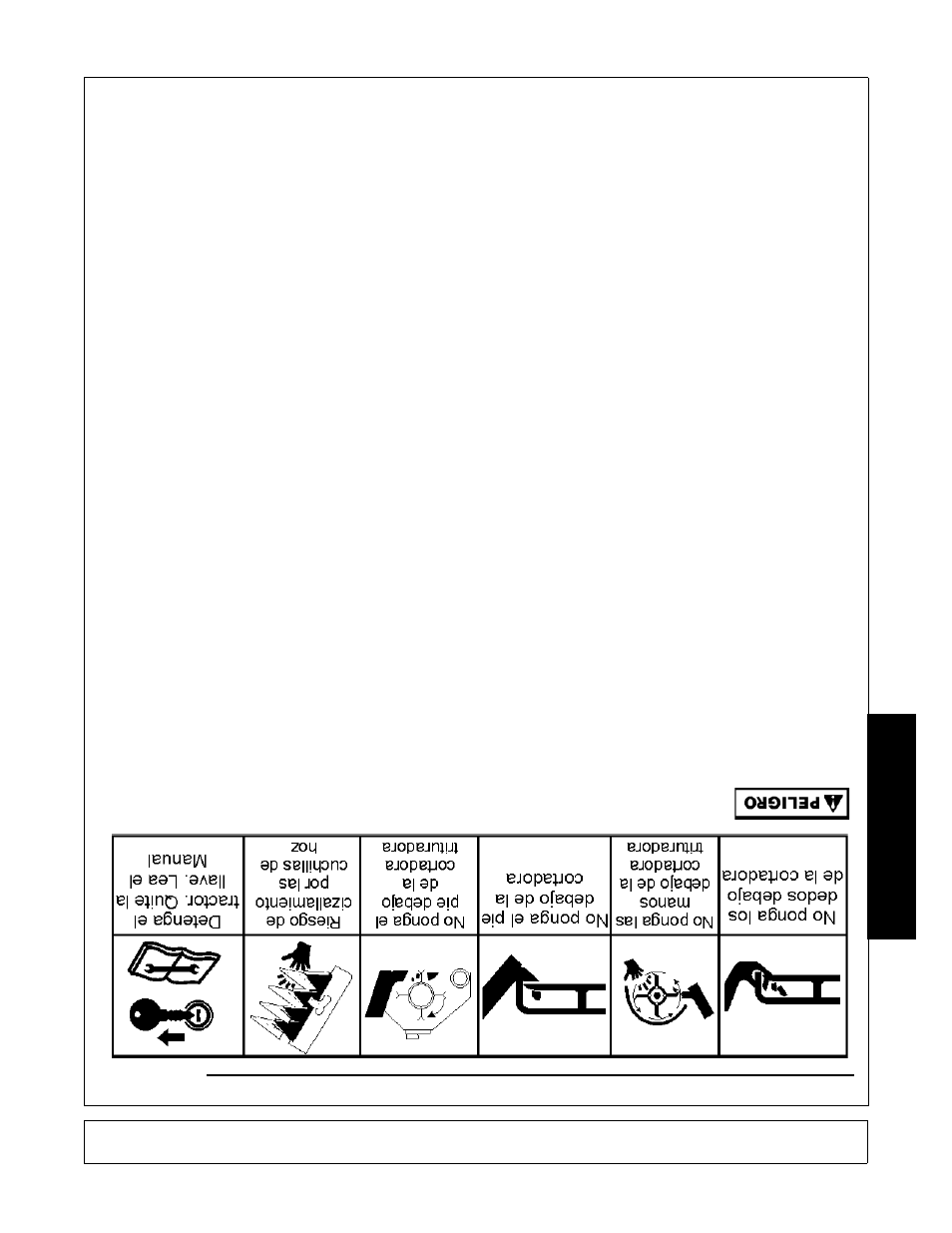 Seguridad, Riesgo del contact o a las cuchillas de cort adora | Rhino Mounts BOOM ARM MOWER DB150 User Manual | Page 181 / 196