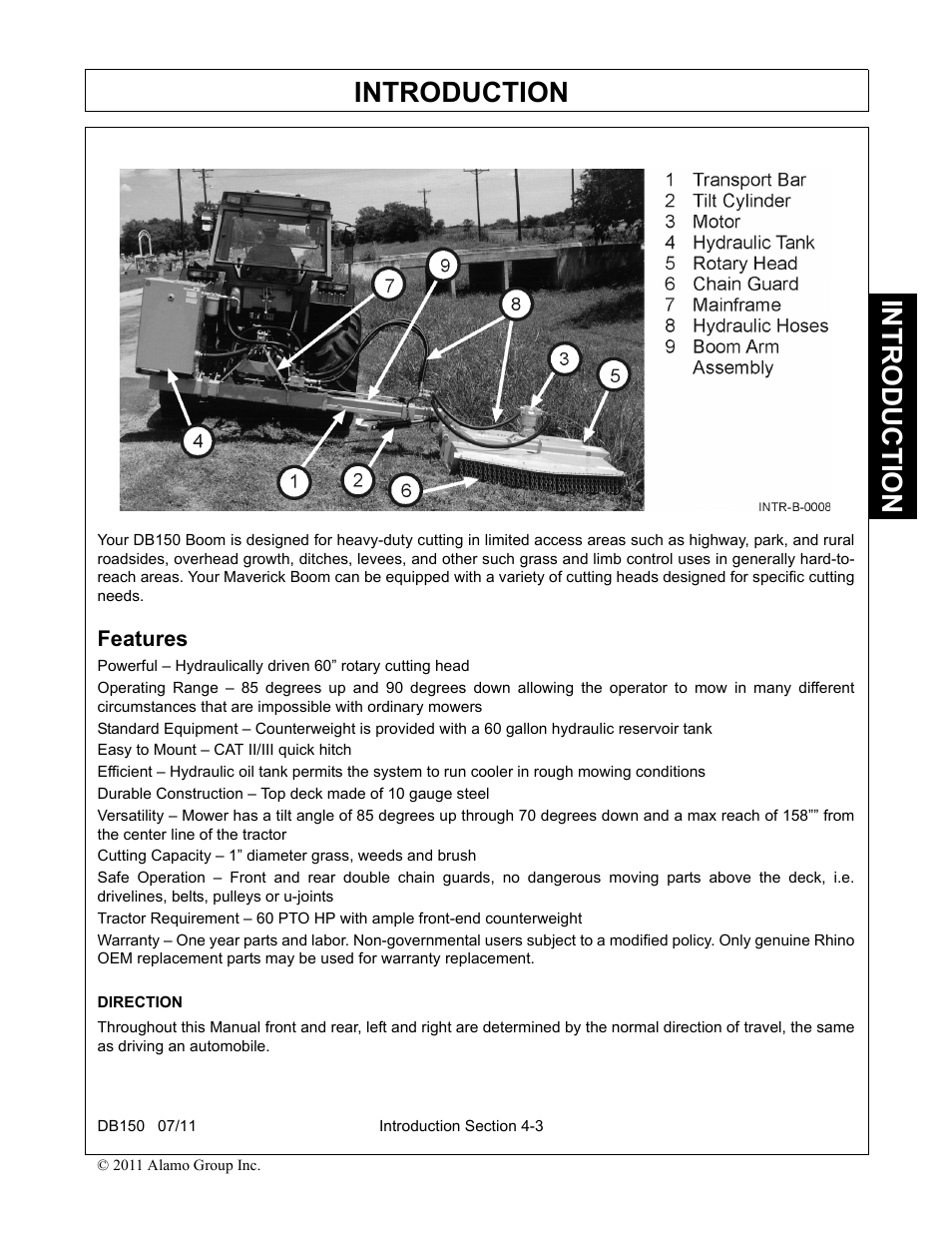 Features, Features -3, Introduction | Rhino Mounts BOOM ARM MOWER DB150 User Manual | Page 93 / 196