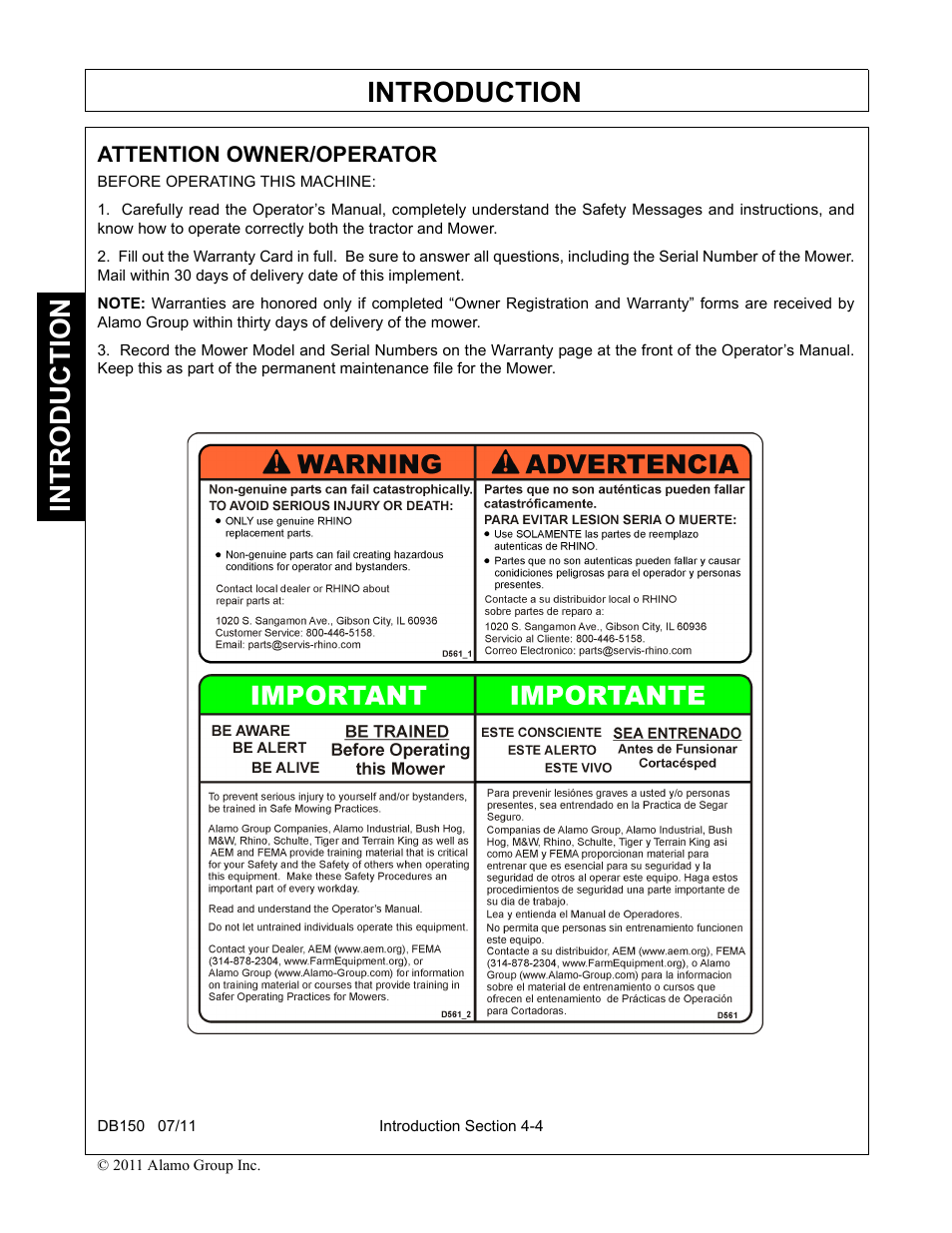 Introduction | Rhino Mounts BOOM ARM MOWER DB150 User Manual | Page 94 / 196