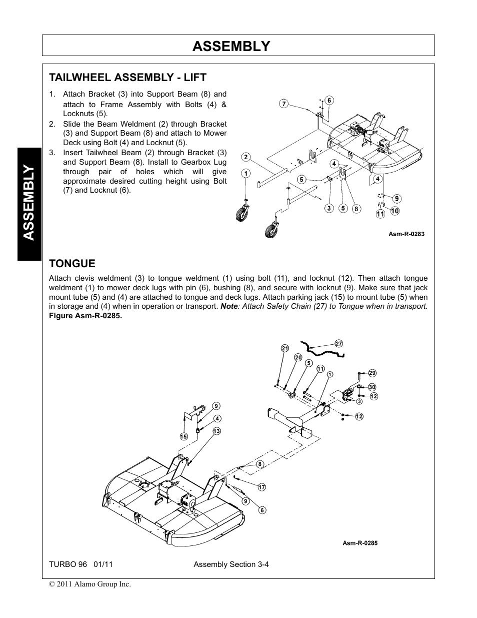 Tailwheel assembly - lift, Tongue, Tailwheel assembly - lift -4 tongue -4 | Assembly, Assembl y | Rhino Mounts TURBO 96 User Manual | Page 102 / 202