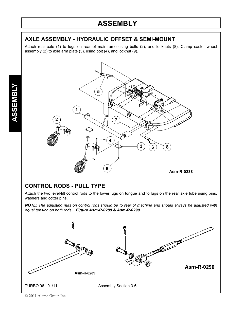 Axle assembly - hydraulic offset & semi-mount, Control rods - pull type, Assembly | Assembl y | Rhino Mounts TURBO 96 User Manual | Page 104 / 202