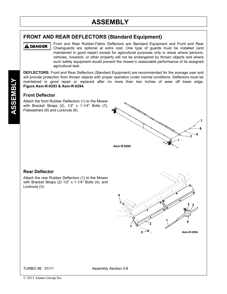 Front and rear deflectors (standard equipment), Front deflector, Rear deflector | Assembly, Assembl y | Rhino Mounts TURBO 96 User Manual | Page 106 / 202