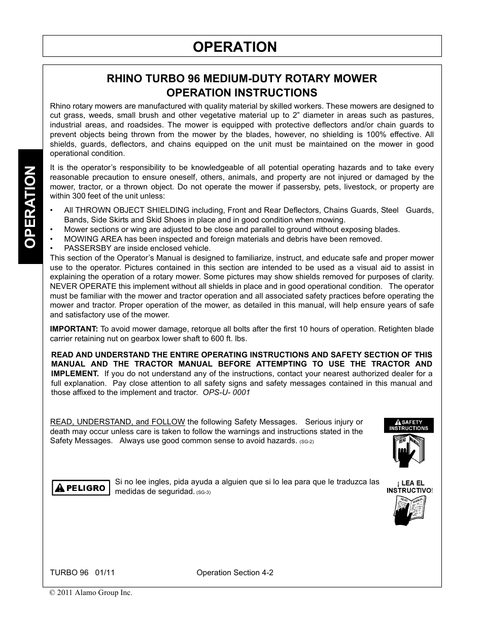 Rhino turbo 96 medium-duty rotary mower, Operation instructions, Operation | Opera t ion | Rhino Mounts TURBO 96 User Manual | Page 114 / 202