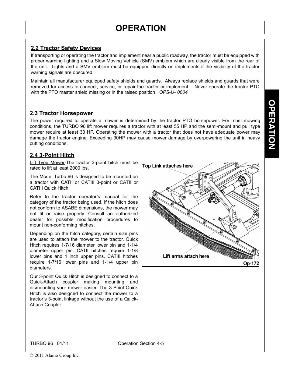 2 tractor safety devices, 3 tractor horsepower, 4 3-point hitch | Operation, Opera t ion | Rhino Mounts TURBO 96 User Manual | Page 117 / 202