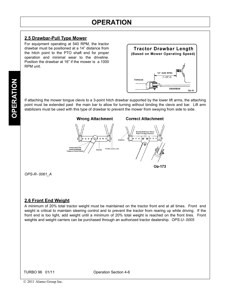 5 drawbar-pull type mower, 6 front end weight, Drawbar-pull type mower -6 front end weight -6 | Operation, Opera t ion | Rhino Mounts TURBO 96 User Manual | Page 118 / 202