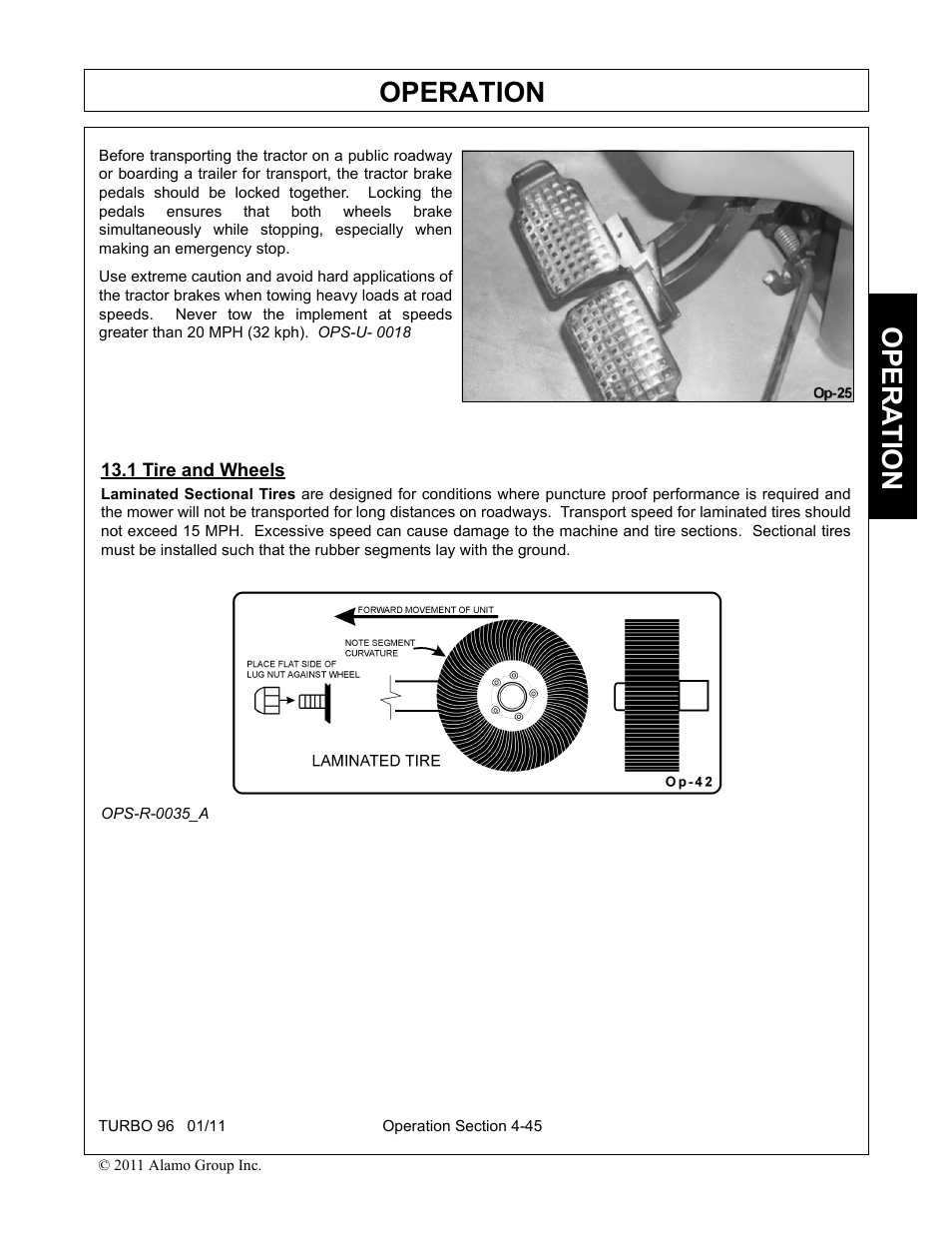 1 tire and wheels, Tire and wheels -45, Operation | Opera t ion | Rhino Mounts TURBO 96 User Manual | Page 157 / 202