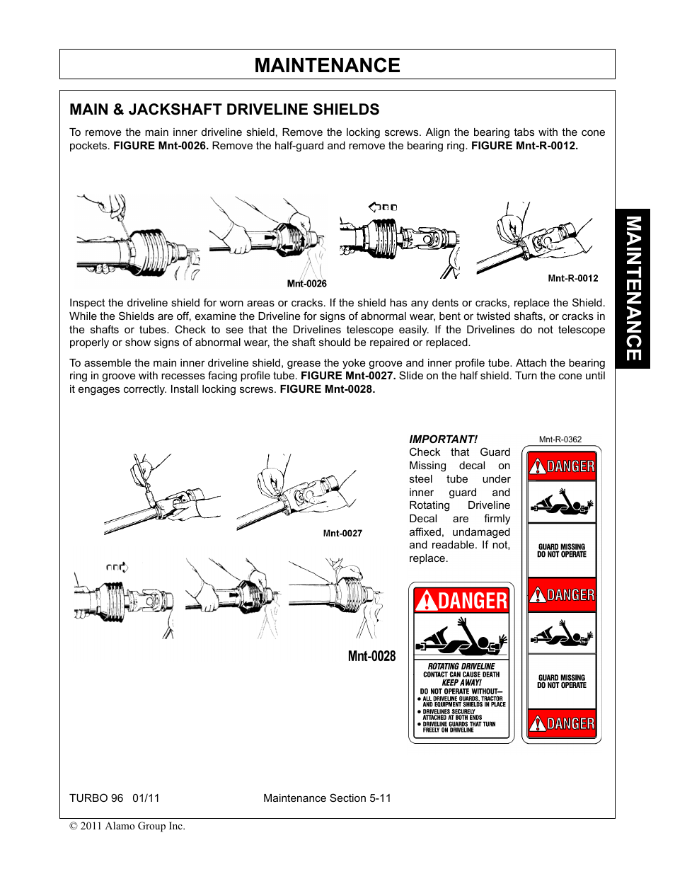 Main & jackshaft driveline shields, Maintenance | Rhino Mounts TURBO 96 User Manual | Page 173 / 202