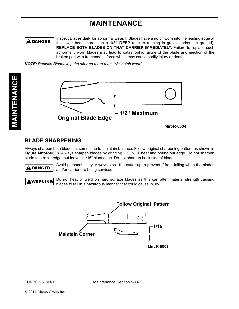 Blade sharpening, Blade sharpening -14, Maintenance | Rhino Mounts TURBO 96 User Manual | Page 176 / 202