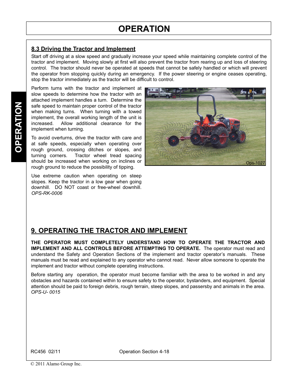 1 starting the tractor, 2 brake and differential lock setting, Operation | Opera t ion | Rhino Mounts RC456 User Manual | Page 52 / 72