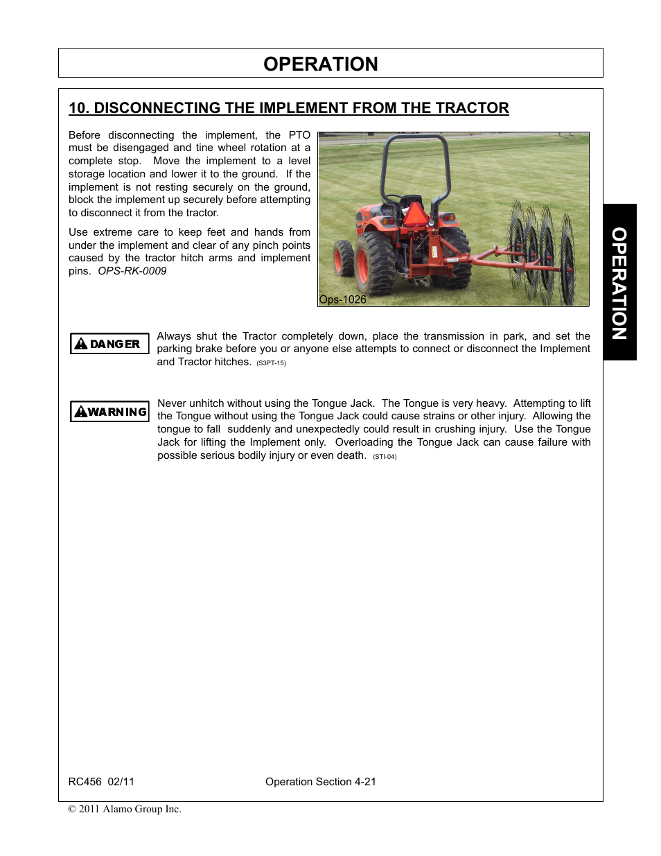 5 shutting down the implement, Shutting down the implement -20, Operation | Opera t ion | Rhino Mounts RC456 User Manual | Page 55 / 72