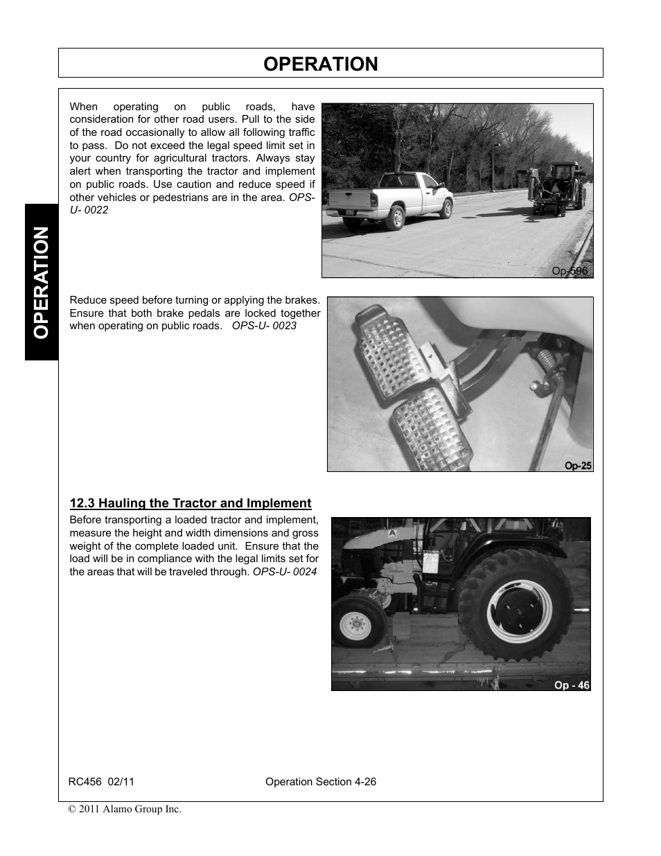2 transporting on public roadways, Transporting on public roadways -25, Operation | Opera t ion | Rhino Mounts RC456 User Manual | Page 60 / 72