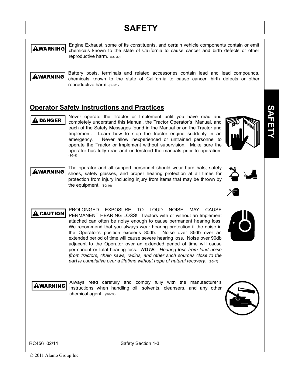 Operator safety instructions and practices, Operator safety instructions and practices -3, Safety | Rhino Mounts RC456 User Manual | Page 7 / 72