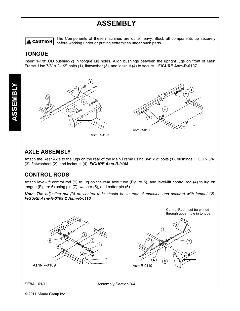 Tongue, Axle assembly, Control rods | Tongue -4 axle assembly -4 control rods -4, Assembly, Assembl y | Rhino Mounts SE8A User Manual | Page 102 / 194