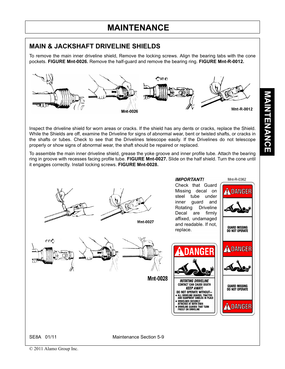 Main & jackshaft driveline shields -9, Maintenance | Rhino Mounts SE8A User Manual | Page 165 / 194