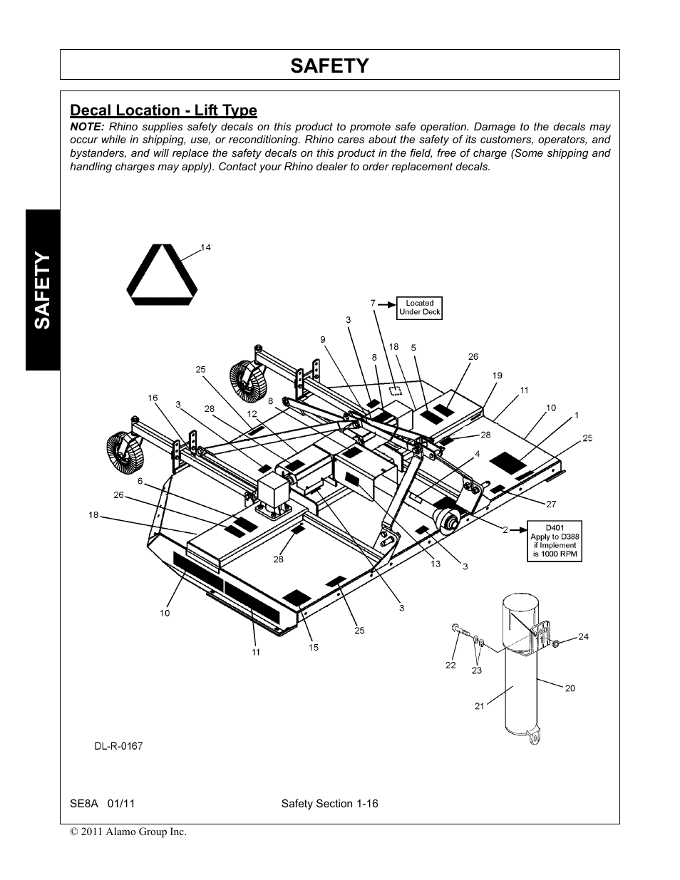 Decal location - lift type, Safety | Rhino Mounts SE8A User Manual | Page 26 / 194