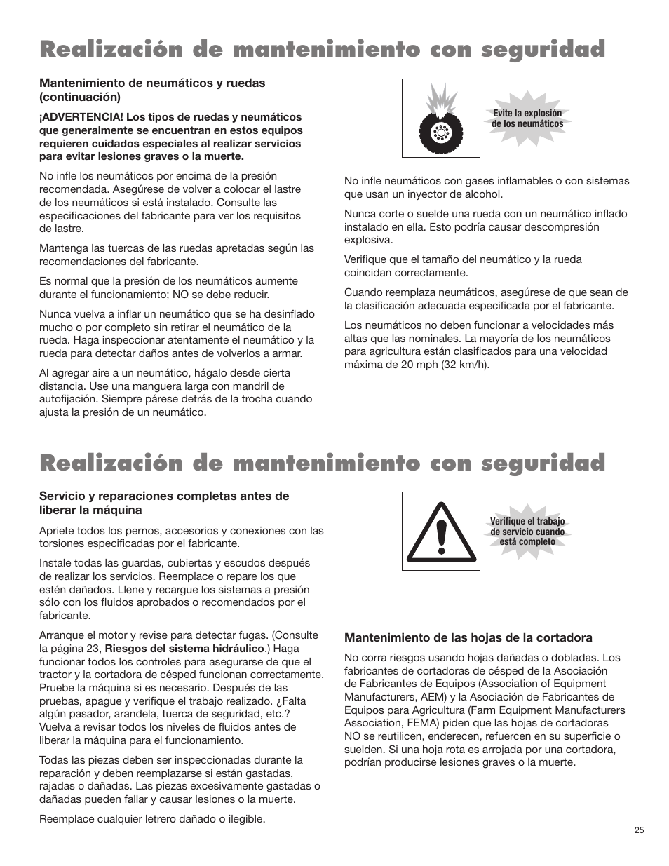 Realización de mantenimiento con seguridad | Rhino Mounts SE8A User Manual | Page 91 / 194