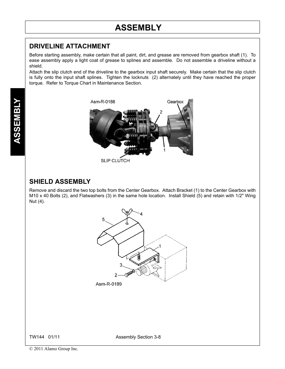 Driveline attachment, Shield assembly, Driveline attachment -8 shield assembly -8 | Assembly, Assembl y | Rhino Mounts RHINO TW144 User Manual | Page 106 / 196