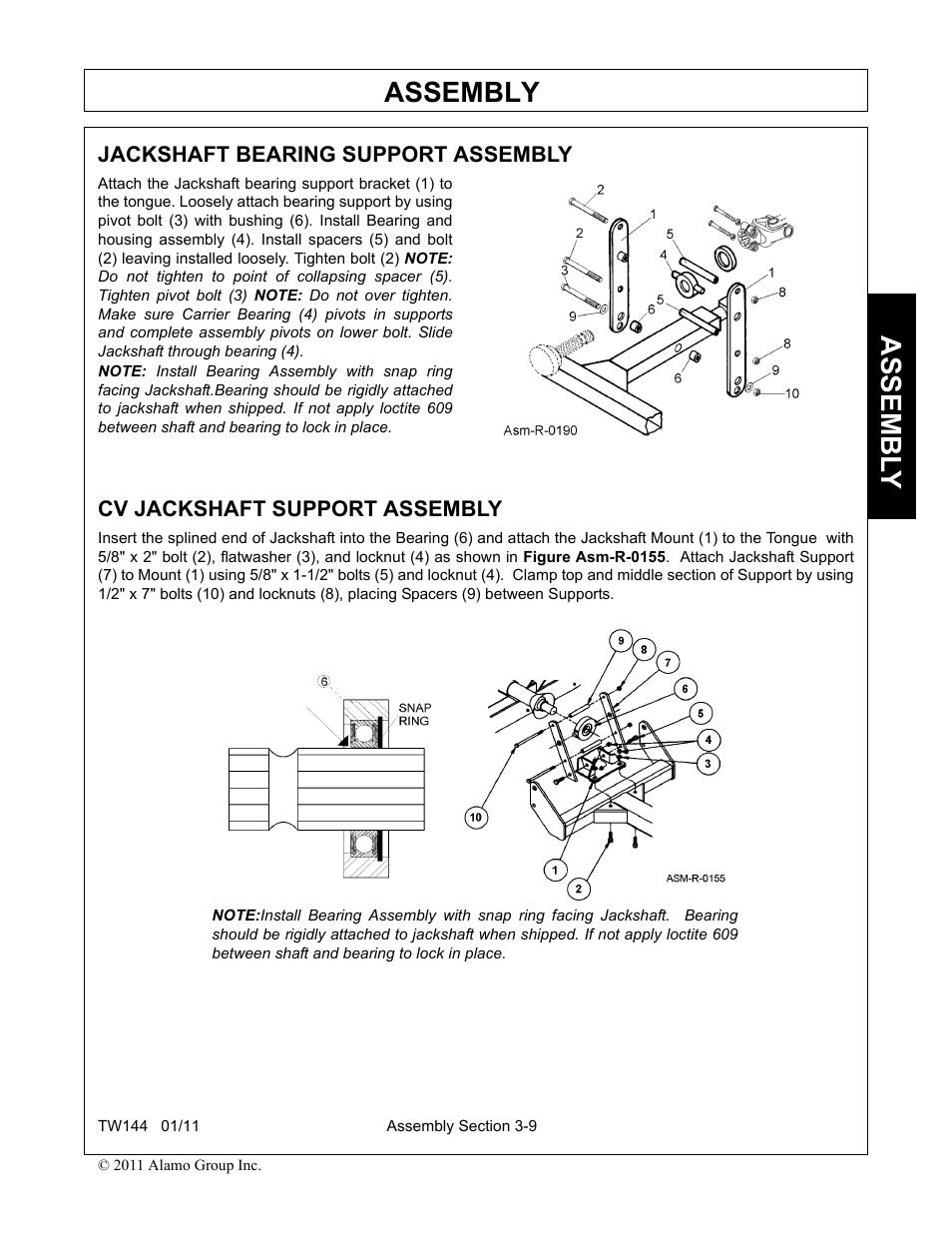 Jackshaft bearing support assembly, Cv jackshaft support assembly, Assembly | Assembl y | Rhino Mounts RHINO TW144 User Manual | Page 107 / 196