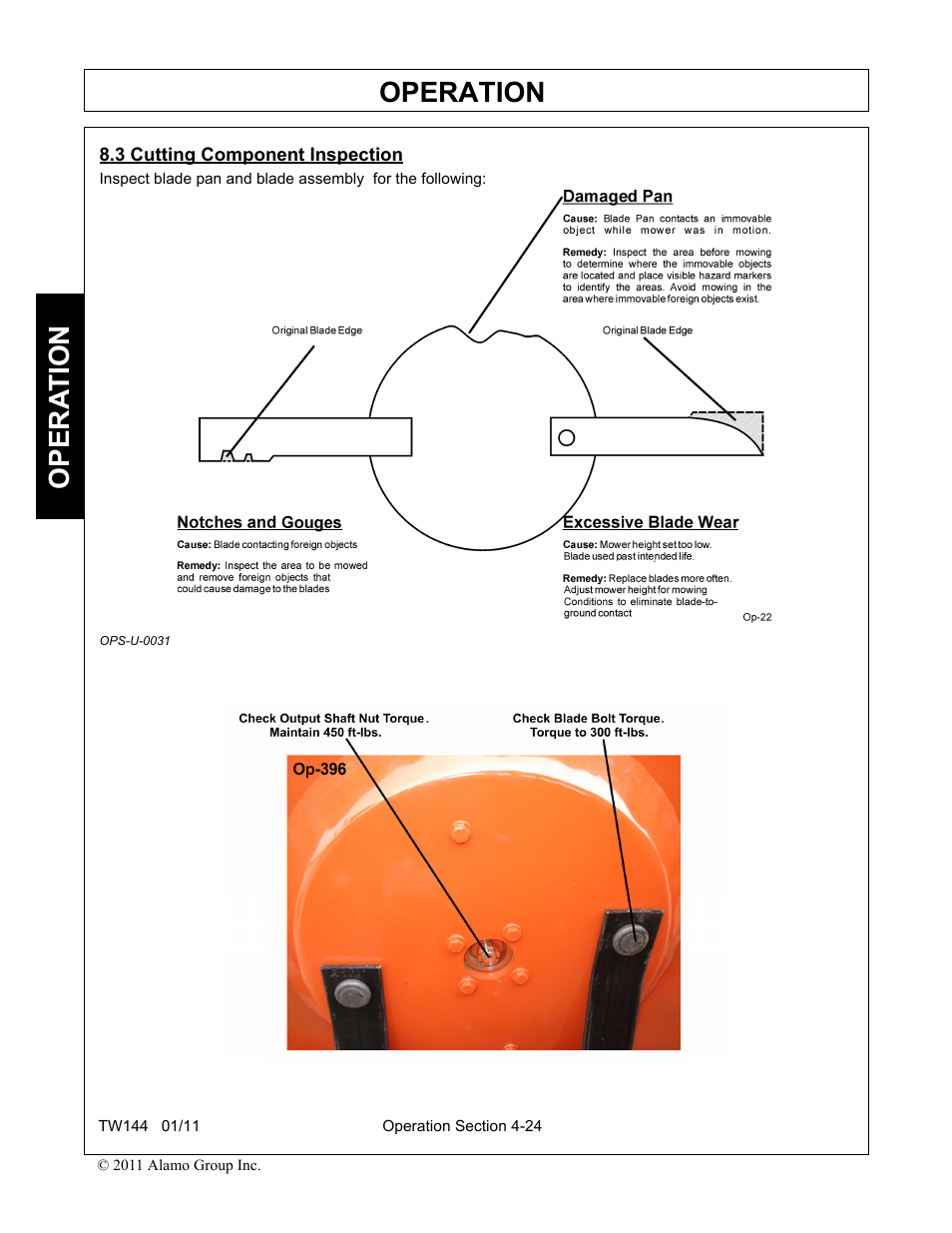 3 cutting component inspection, Cutting component inspection -24, Operation | Opera t ion | Rhino Mounts RHINO TW144 User Manual | Page 134 / 196