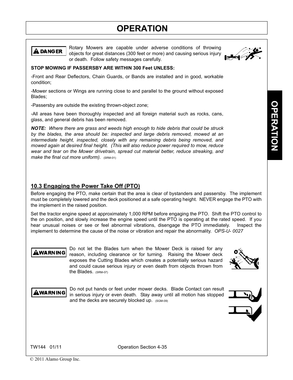 3 engaging the power take off (pto), Engaging the power take off (pto) -35, Operation | Opera t ion | Rhino Mounts RHINO TW144 User Manual | Page 145 / 196