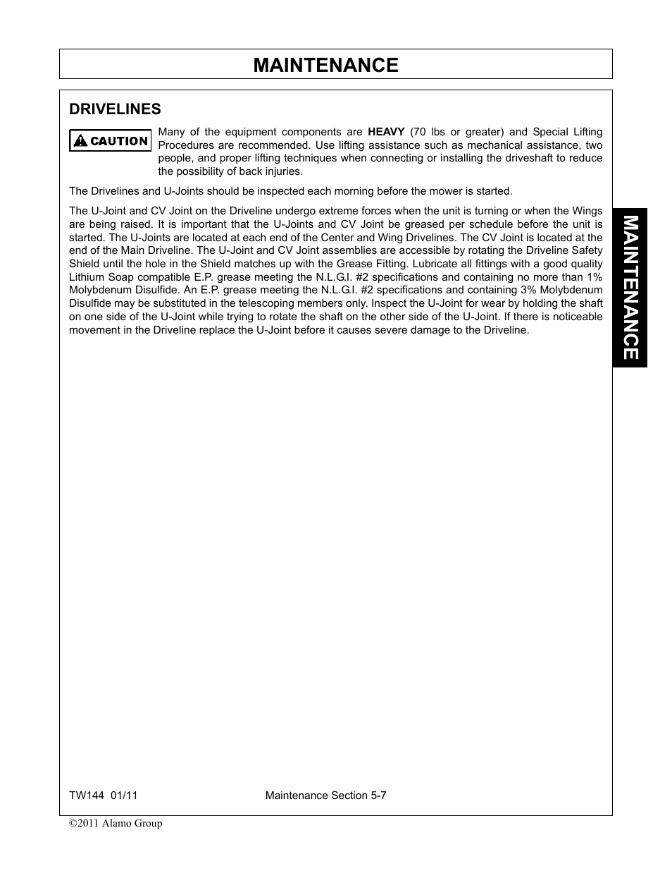 Drivelines, Drivelines -7, Maintenance | Rhino Mounts RHINO TW144 User Manual | Page 165 / 196