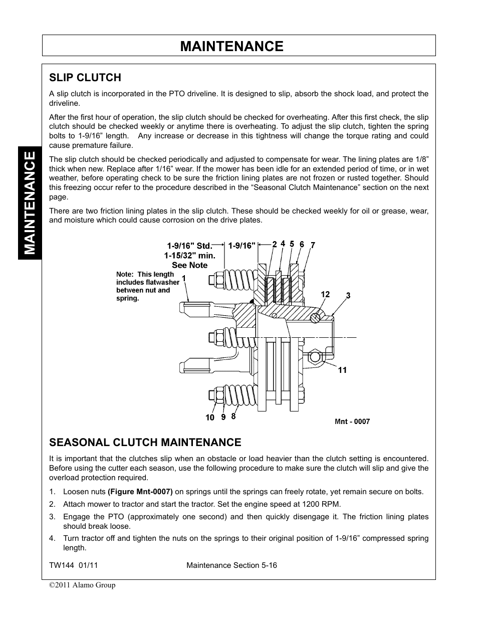 Seasonal clutch maintenance, Slip clutch -16 seasonal clutch maintenance -16, Maintenance | Slip clutch | Rhino Mounts RHINO TW144 User Manual | Page 174 / 196