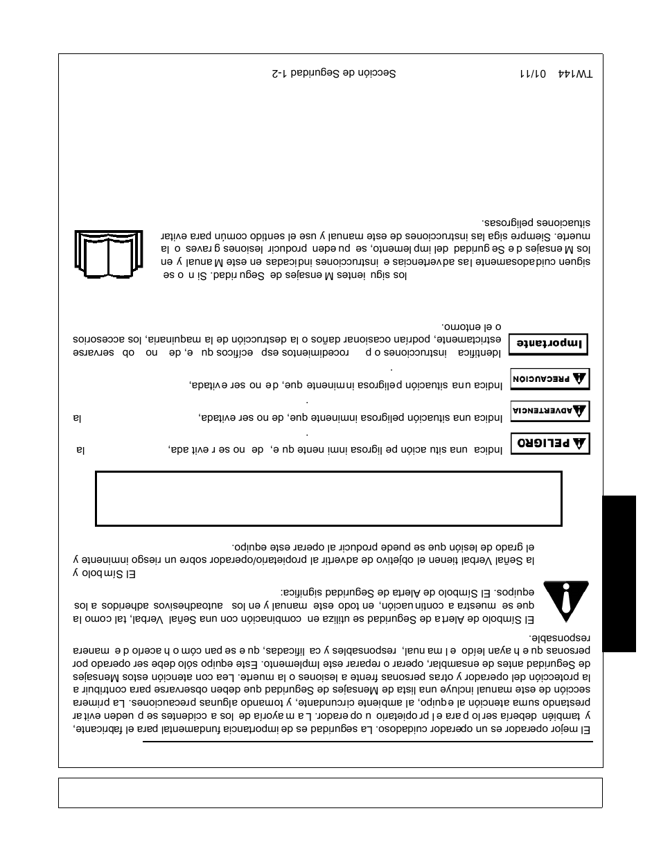 Seguridad, Instrucciones de seguridad y prácticas generales | Rhino Mounts RHINO TW144 User Manual | Page 189 / 196