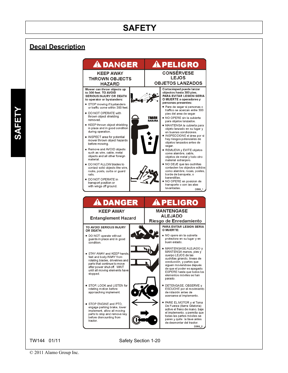 Decal description, Safety | Rhino Mounts RHINO TW144 User Manual | Page 30 / 196