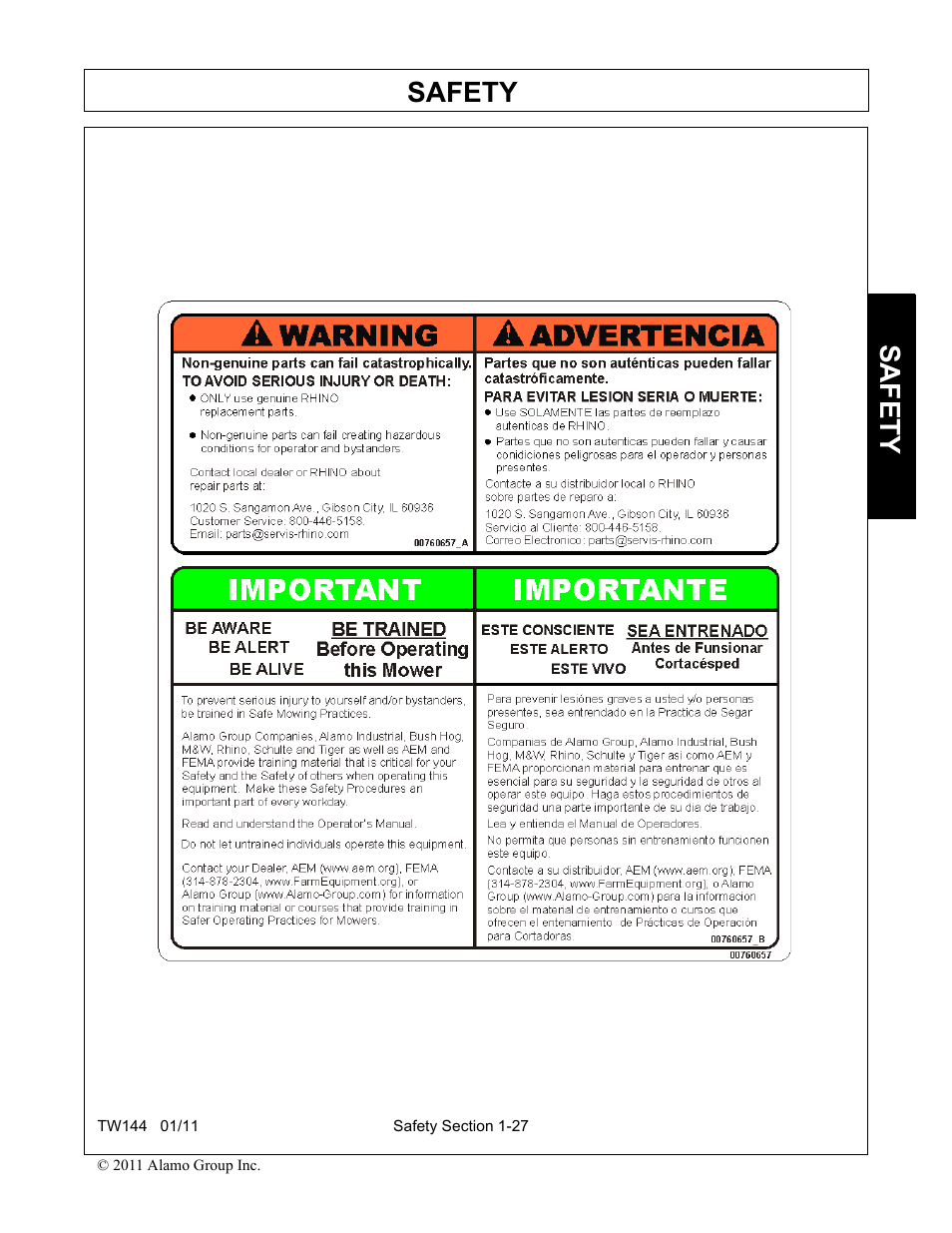Safety | Rhino Mounts RHINO TW144 User Manual | Page 37 / 196