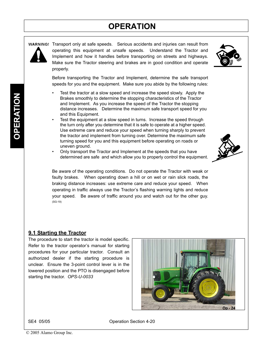 1 starting the tractor, Starting the tractor -20, Operation | Opera t ion | Rhino Mounts SE4 User Manual | Page 100 / 138