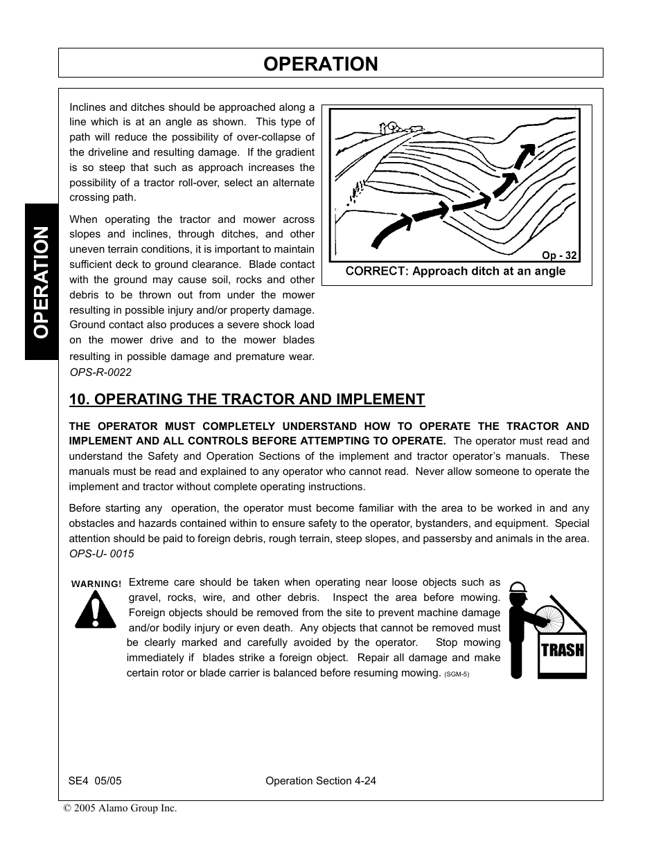 Operating the tractor and implement, Operating the tractor and implement -24, Operation | Opera t ion | Rhino Mounts SE4 User Manual | Page 104 / 138