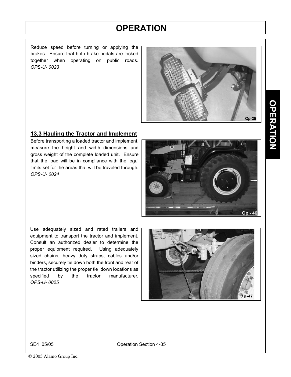 3 hauling the tractor and implement, Hauling the tractor and implement -35, Operation | Opera t ion | Rhino Mounts SE4 User Manual | Page 115 / 138