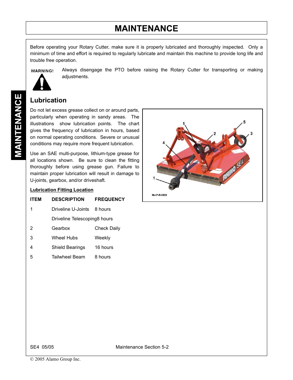 Lubrication, Lubrication -2, Maintenance | Rhino Mounts SE4 User Manual | Page 120 / 138