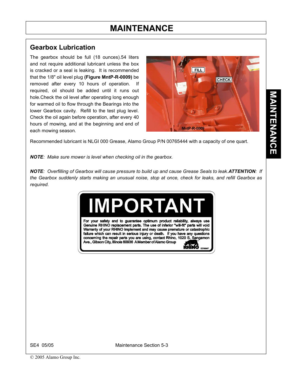 Maintenance | Rhino Mounts SE4 User Manual | Page 121 / 138