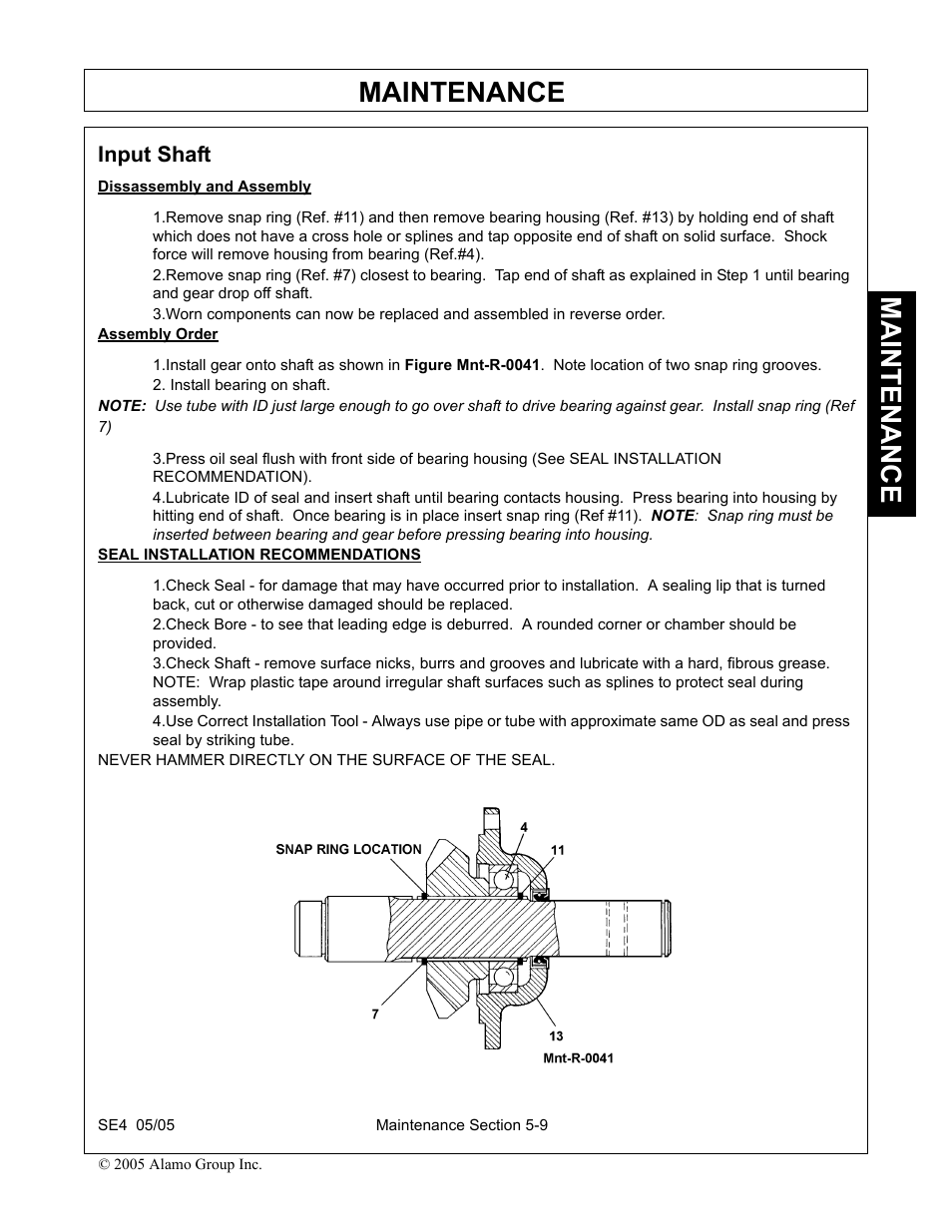 Input shaft, Install bearing on shaft, Input shaft -9 | Maintenance | Rhino Mounts SE4 User Manual | Page 127 / 138