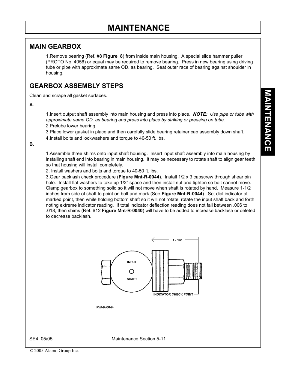 Main gearbox, Gearbox assembly steps, Prelube lower bearing | Main gearbox -11 gearbox assembly steps -11, Maintenance | Rhino Mounts SE4 User Manual | Page 129 / 138