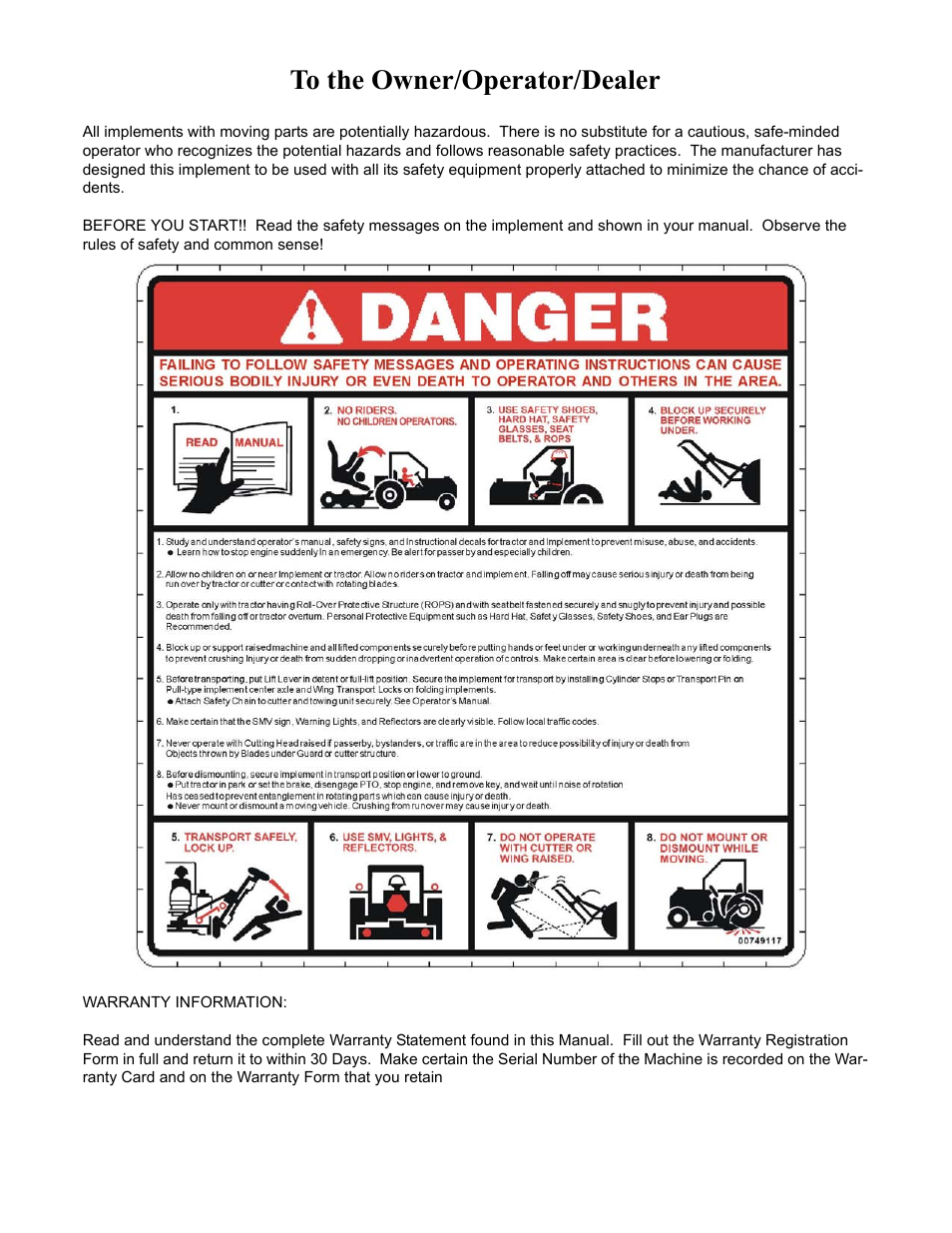 To the owner/operator/dealer | Rhino Mounts SE4 User Manual | Page 2 / 138