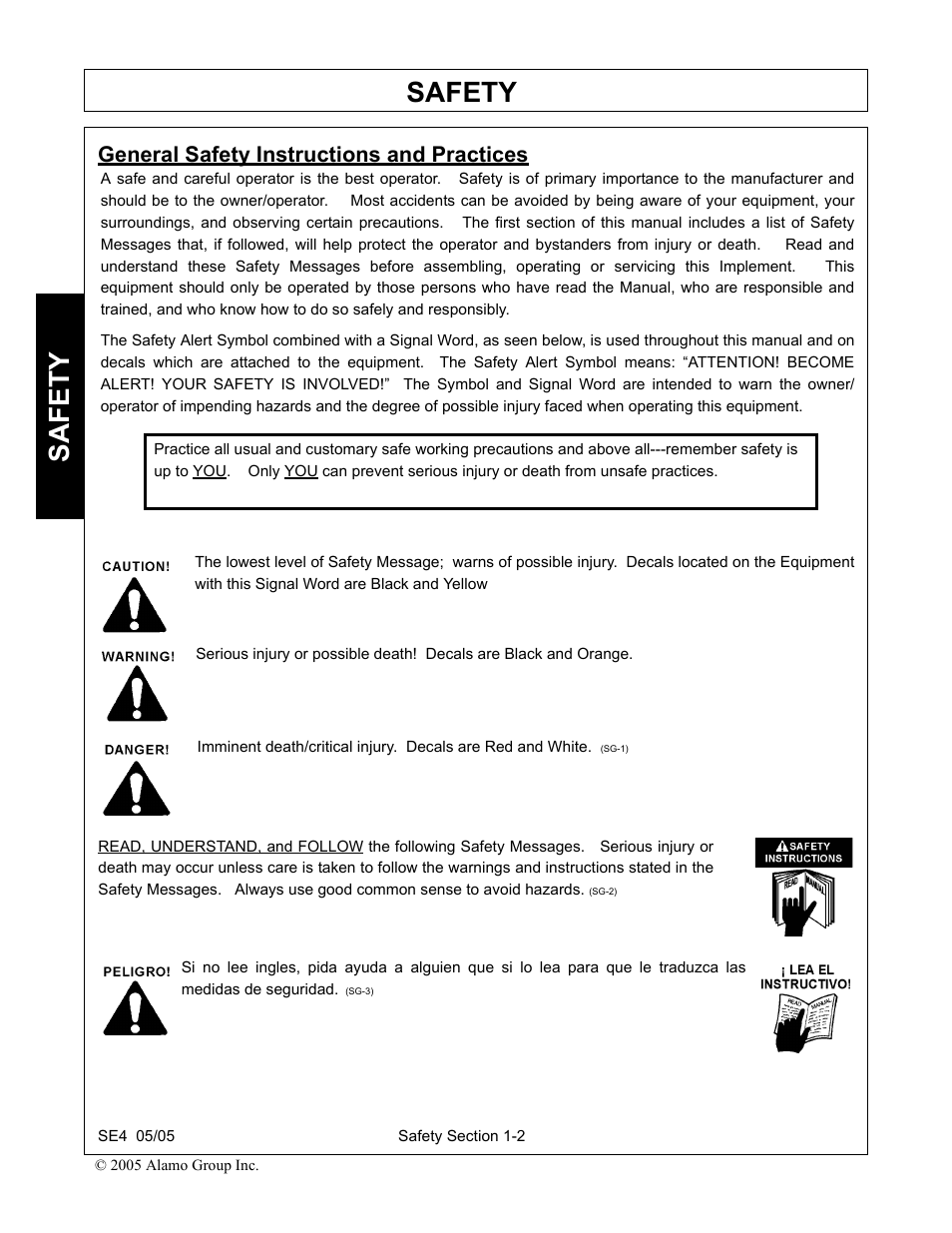 General safety instructions and practices, General safety instructions and practices -2, Safety | Rhino Mounts SE4 User Manual | Page 8 / 138