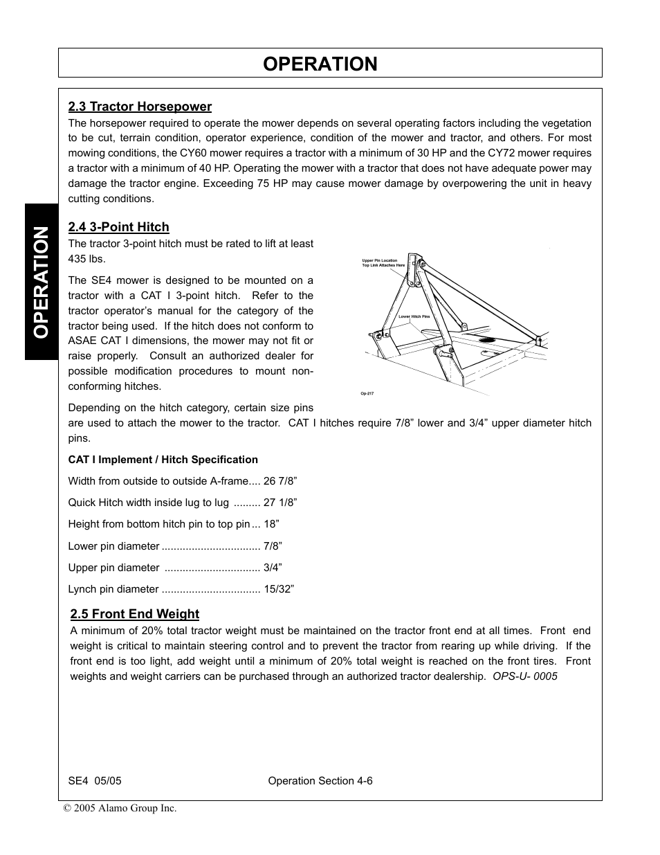 3 tractor horsepower, 4 3-point hitch, 5 front end weight | Operation, Opera t ion | Rhino Mounts SE4 User Manual | Page 86 / 138