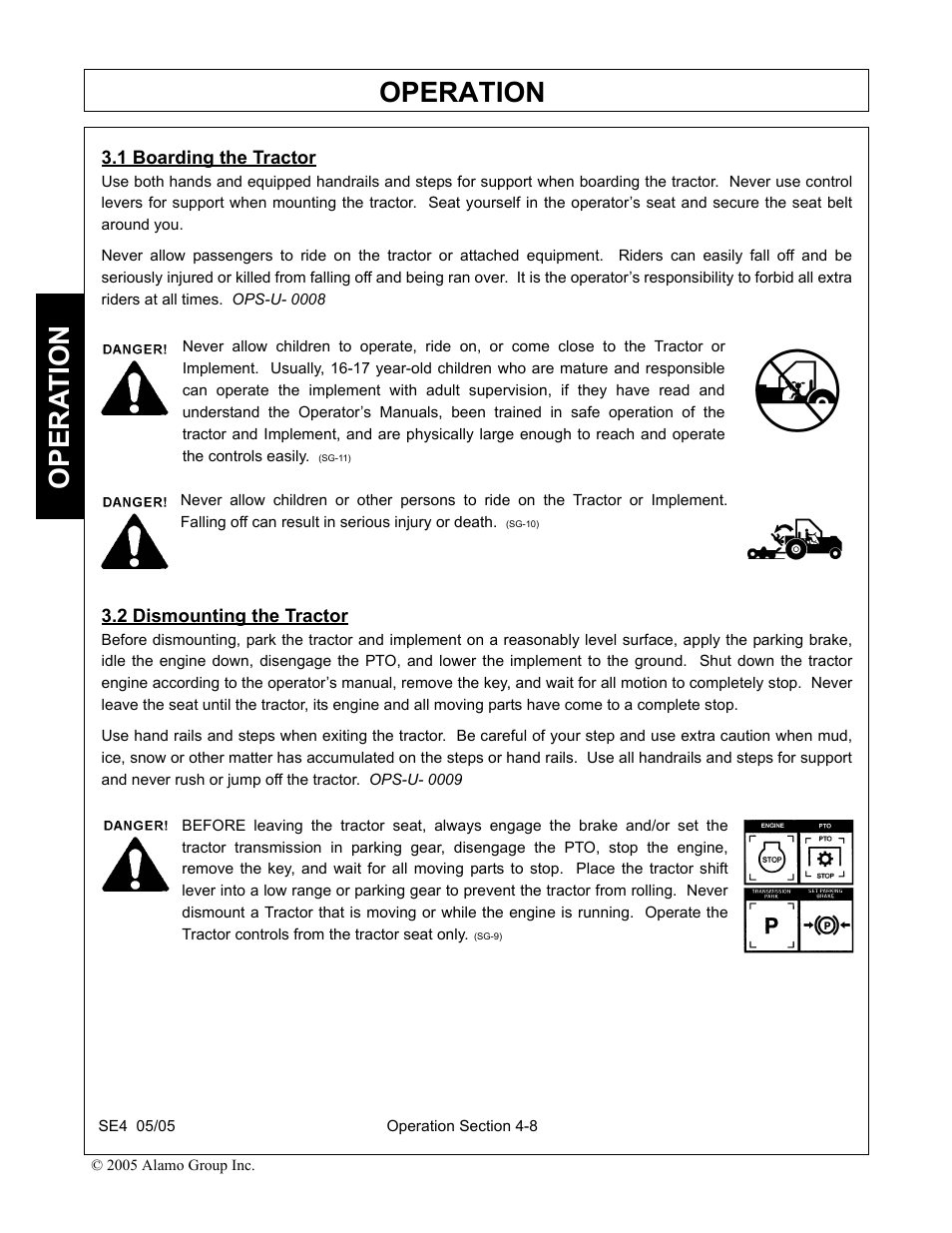 1 boarding the tractor, 2 dismounting the tractor, Boarding the tractor -8 dismounting the tractor -8 | Operation, Opera t ion | Rhino Mounts SE4 User Manual | Page 88 / 138