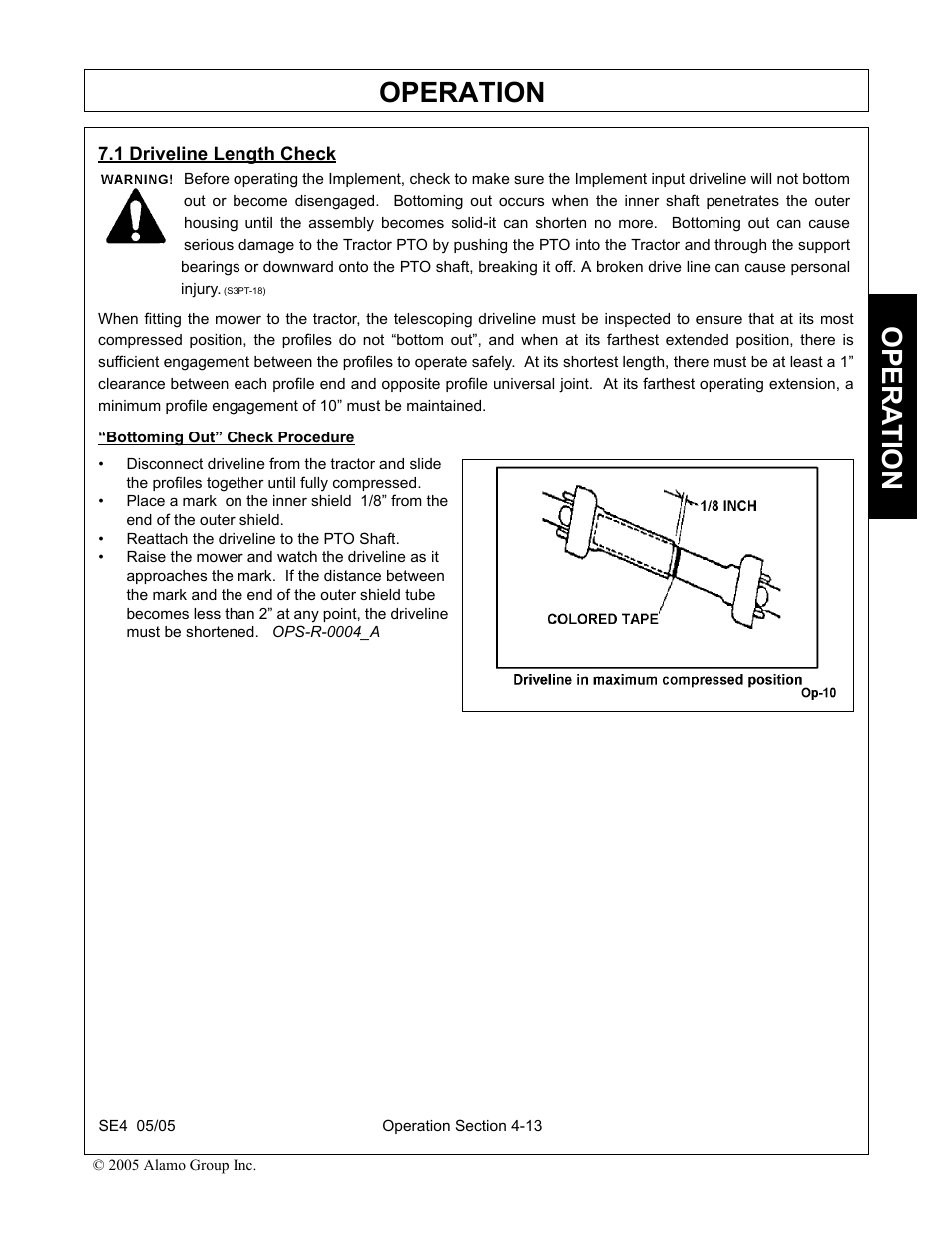 1 driveline length check, Driveline length check -13, Operation | Opera t ion | Rhino Mounts SE4 User Manual | Page 93 / 138