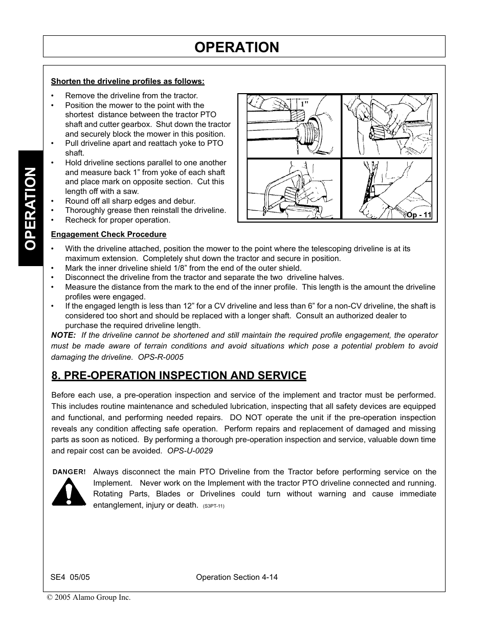 Pre-operation inspection and service, Pre-operation inspection and service -14, Operation | Opera t ion | Rhino Mounts SE4 User Manual | Page 94 / 138