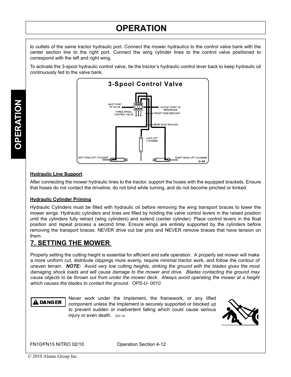 Setting the mower, Setting the mower -12, Operation | Opera t ion | Rhino Mounts NITRO FN10 User Manual | Page 104 / 166