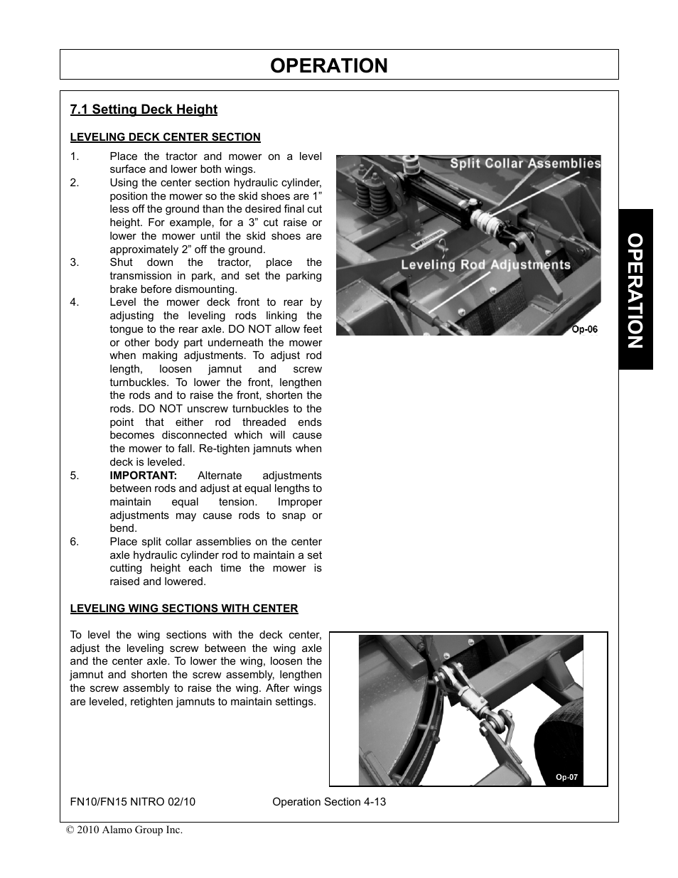 1 setting deck height, Setting deck height -13, Operation | Opera t ion | Rhino Mounts NITRO FN10 User Manual | Page 105 / 166