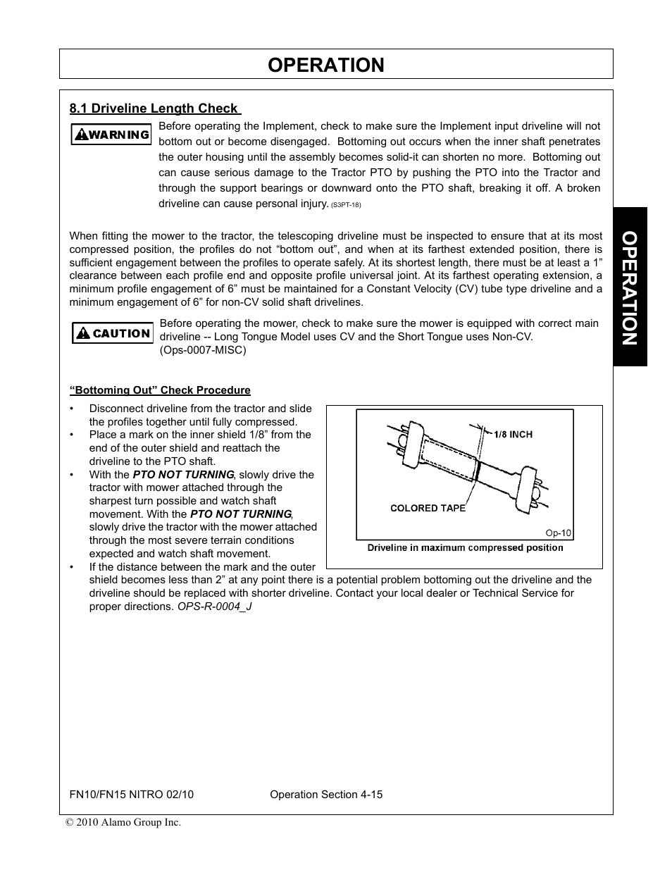 1 driveline length check, Driveline length check -15, Operation | Opera t ion | Rhino Mounts NITRO FN10 User Manual | Page 107 / 166