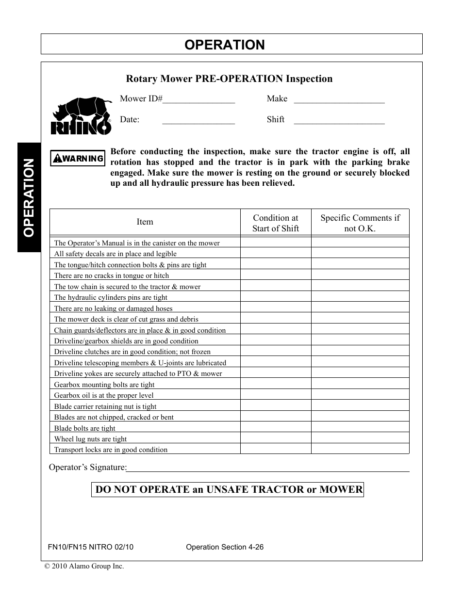 Operation, Opera t ion | Rhino Mounts NITRO FN10 User Manual | Page 118 / 166