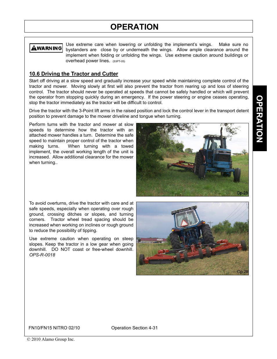 6 driving the tractor and cutter, Driving the tractor and cutter -31, Operation | Opera t ion | Rhino Mounts NITRO FN10 User Manual | Page 123 / 166
