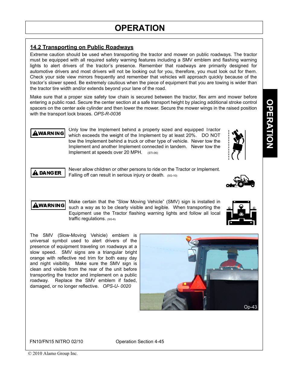 2 transporting on public roadways, Transporting on public roadways -45, Operation | Opera t ion | Rhino Mounts NITRO FN10 User Manual | Page 137 / 166