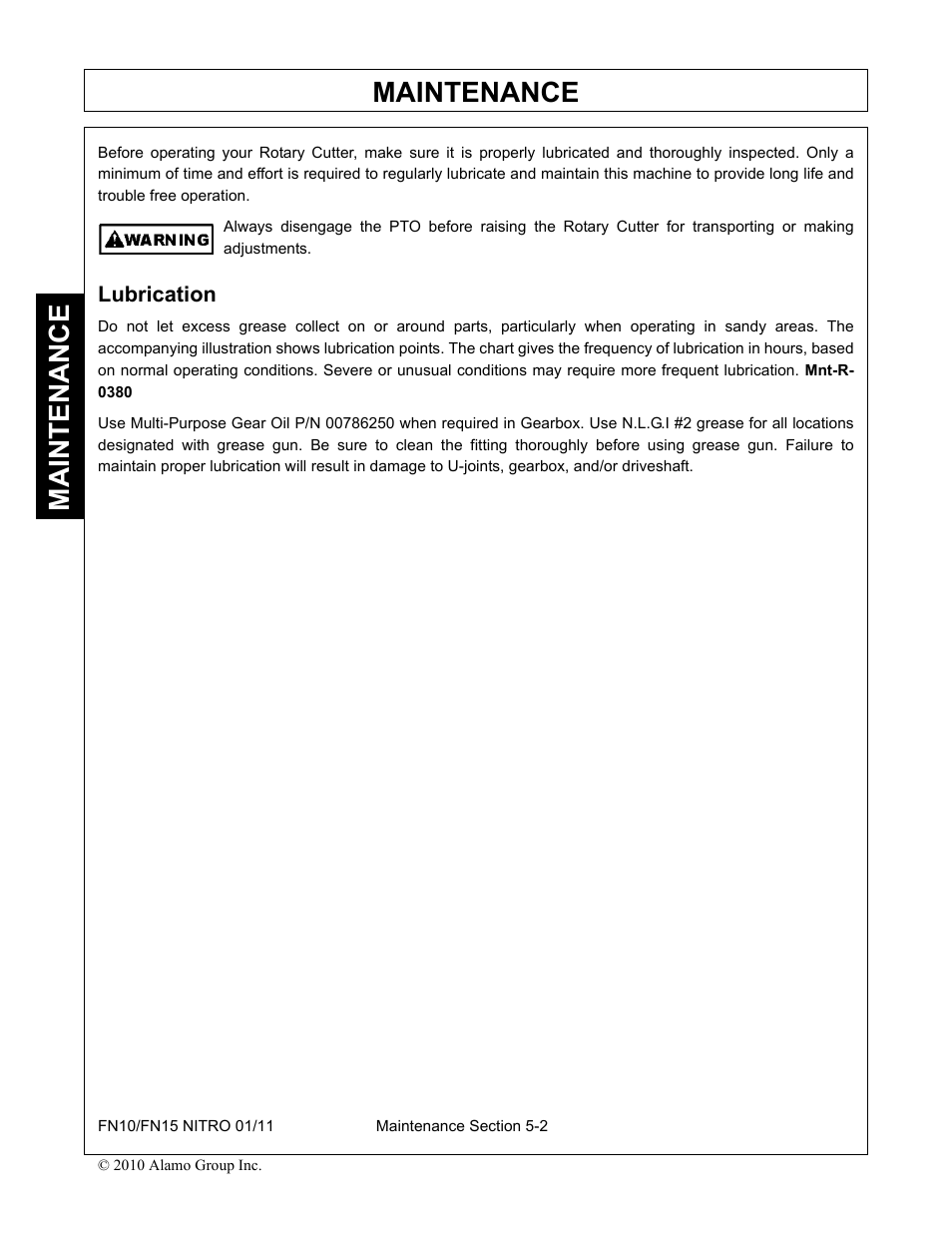 Lubrication, Lubrication -2, Maintenance | Rhino Mounts NITRO FN10 User Manual | Page 144 / 166
